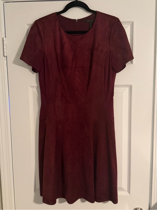 BCBGMaxAzria Dresses & Skirts - NWT BCBGMAXAZRIA Darra Short Sleeve Faux Suede A-Line Dress in Burgundy Size 12